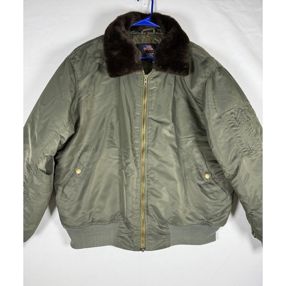 US Wings Bomber Jacket Mens Large Green Nylon Flight Aviator AC Contract 30-1415